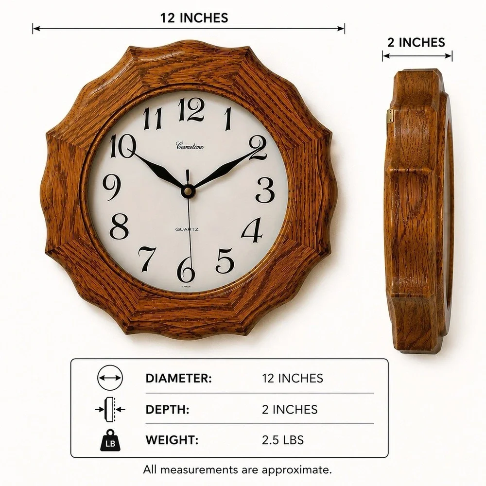 Cosmotime Quartz Wall Clock Real Oak Scalloped Dovetail Cottage Country 12